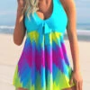 Hanky Hem Bowknot Geometric Print Swimdress And Panty -Rosewe Promotion Store 268940 P 1616144269645