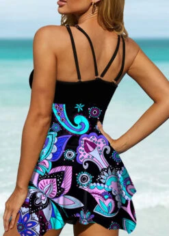 Paisley Print Asymmetric Hem Swimdress And Shorts -Rosewe Promotion Store 268960 P 1616142593771