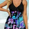 Paisley Print Asymmetric Hem Swimdress And Shorts -Rosewe Promotion Store 268960 P 1616142593962