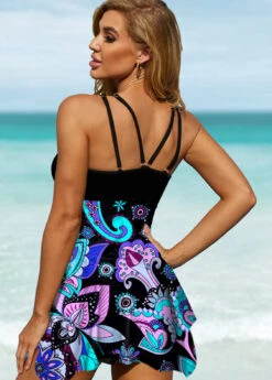Paisley Print Asymmetric Hem Swimdress And Shorts -Rosewe Promotion Store 268960 P 1616142594440