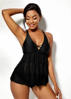 Layered Lace Up Ruffle Hem Swimdress And Panty -Rosewe Promotion Store 269008 P 1622799723097