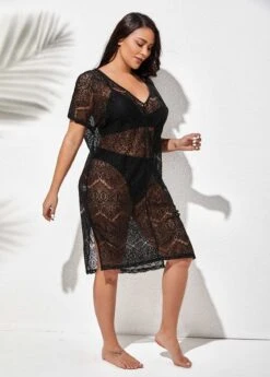 Side Slit V Neck Black Cover Up -Rosewe Promotion Store 269157 P 1628141377424