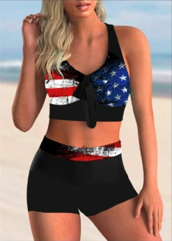 Bowknot American Flag Print High Waist Bikini Set -Rosewe Promotion Store 269301 P 1618192768131