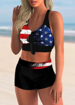 Bowknot American Flag Print High Waist Bikini Set -Rosewe Promotion Store 269301 P 1618192769118