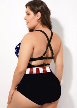 Cross Strap Plus Size American Flag Print Bikini Set -Rosewe Promotion Store 269369 P 1616563062644