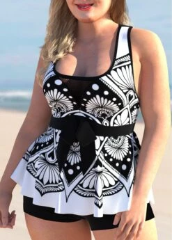 Mesh Stitching Tribal Print Plus Size Tankini Set -Rosewe Promotion Store 269391 P 1616566832347
