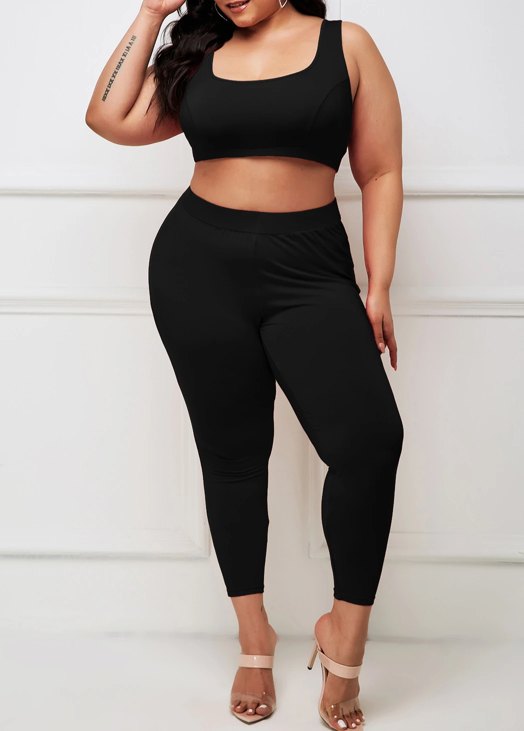Wide Strap Plus Size Black High Waisted Sweatsuit 3 Wide Strap Plus Size Black High Waisted Sweatsuit