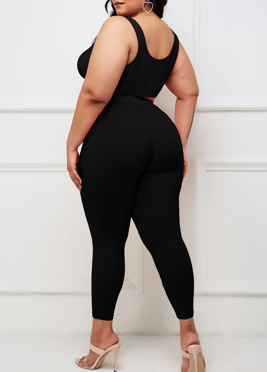 Wide Strap Plus Size Black High Waisted Sweatsuit 4 Wide Strap Plus Size Black High Waisted Sweatsuit - Image 2