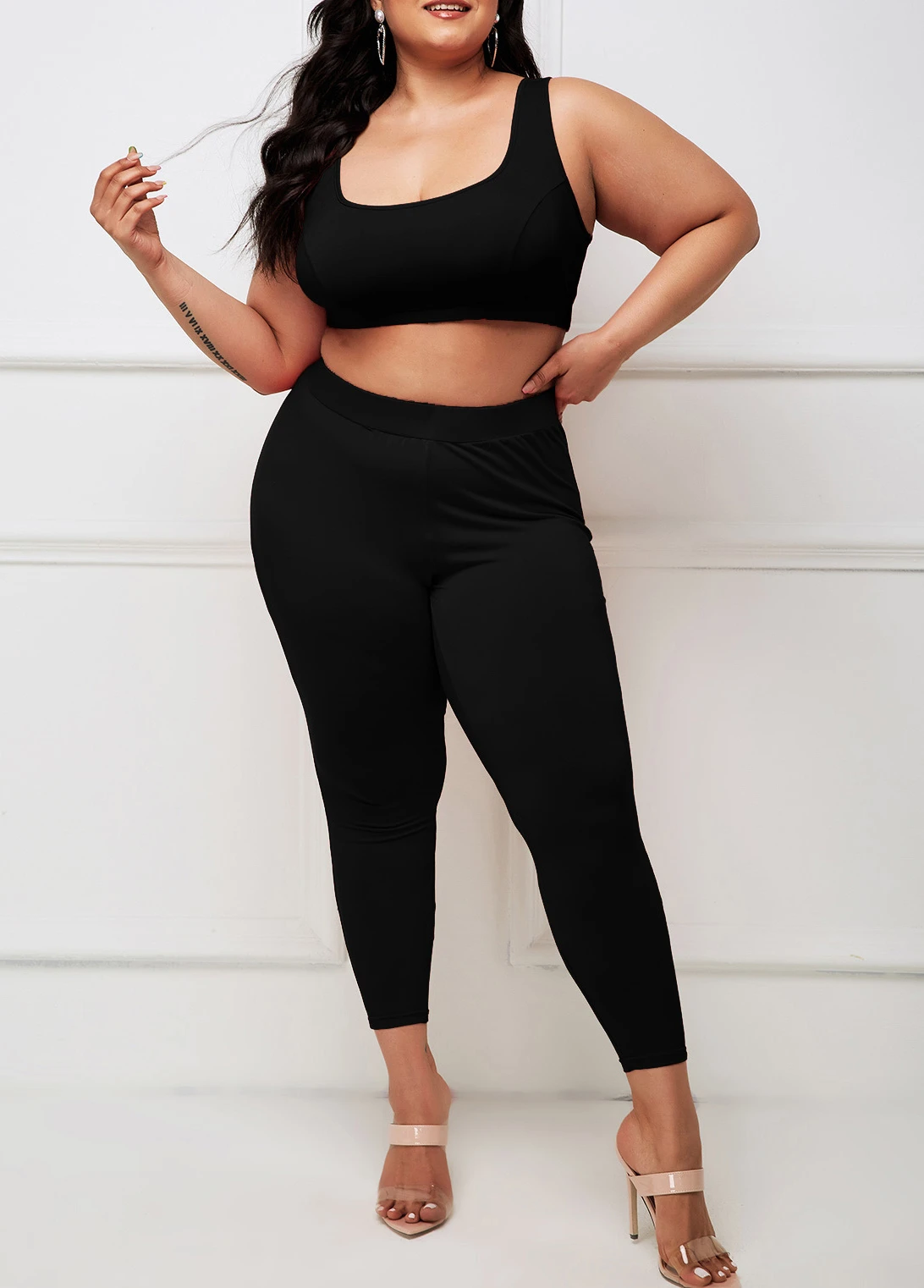 Wide Strap Plus Size Black High Waisted Sweatsuit 5 Wide Strap Plus Size Black High Waisted Sweatsuit - Image 3