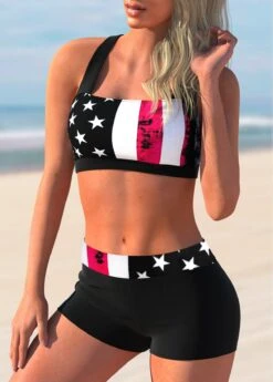 American Flag Print Bowknot Back Bikini Set -Rosewe Promotion Store 269809 P 164629331078302