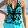 Bowknot Tribal Print Halter Tankini Set