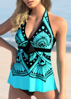 Bowknot Tribal Print Halter Tankini Set -Rosewe Promotion Store 269909 P 1617084516557