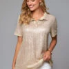 Button Detail Turndown Collar Sequin T Shirt -Rosewe Promotion Store 270174 P 16215003289280