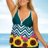 Wide Strap Plus Size Floral And Chevron Print Tankini Set 2 Wide Strap Plus Size Floral And Chevron Print Tankini Set -Rosewe Promotion Store 270505 P 16225170353040