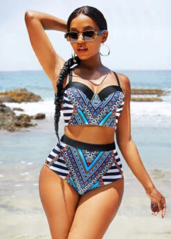 Tribal Print High Waisted Wide Strap Bikini Set -Rosewe Promotion Store 270997 P 16224581814043