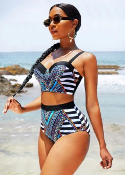 Tribal Print High Waisted Wide Strap Bikini Set -Rosewe Promotion Store 270997 P 16224581819492