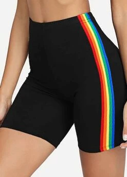High Waisted Rainbow Color Striped Swim Shorts -Rosewe Promotion Store 271043 P 1617872421281