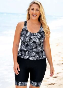 Wide Strap Plus Size Leaf Print Tankini Set -Rosewe Promotion Store 271051 P 16203704612372