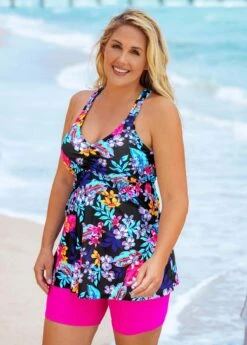 Floral Print Plus Size Cross Strap Tankini Set -Rosewe Promotion Store 271060 P 16206979600494