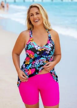 Floral Print Plus Size Cross Strap Tankini Set -Rosewe Promotion Store 271060 P 16206979600533