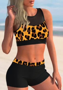 Mid Waist Mesh Stitching Leopard Bikini Set -Rosewe Promotion Store 271090 P 1617956542637