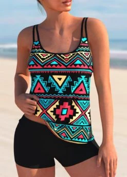 Tribal Print Spaghetti Strap Tankini Set