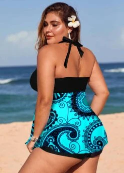Halter Plus Size Paisley Print Swimdress And Shorts -Rosewe Promotion Store 271219 P 1618197301849