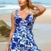 Blue Wide Strap Floral Print Swimdress And Shorts -Rosewe Promotion Store 271408 P 16220149488590