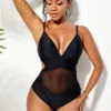 Cutout Mesh Stitching Spaghetti Strap One Piece Swimwear -Rosewe Promotion Store 271435 P 16248661046100