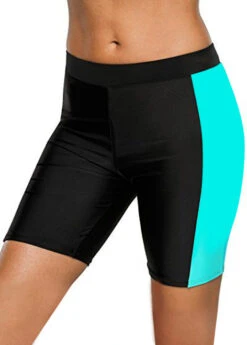 Skinny Color Block Mid Waist Swim Shorts
