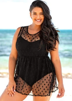 Mesh Stitching Plus Size Solid One Piece Swimwear -Rosewe Promotion Store 271499 P 16183876758822
