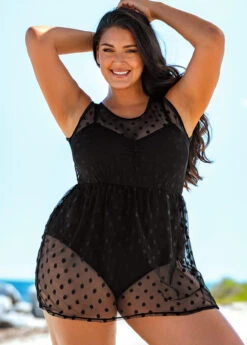 Mesh Stitching Plus Size Solid One Piece Swimwear -Rosewe Promotion Store 271499 P 16183876759744