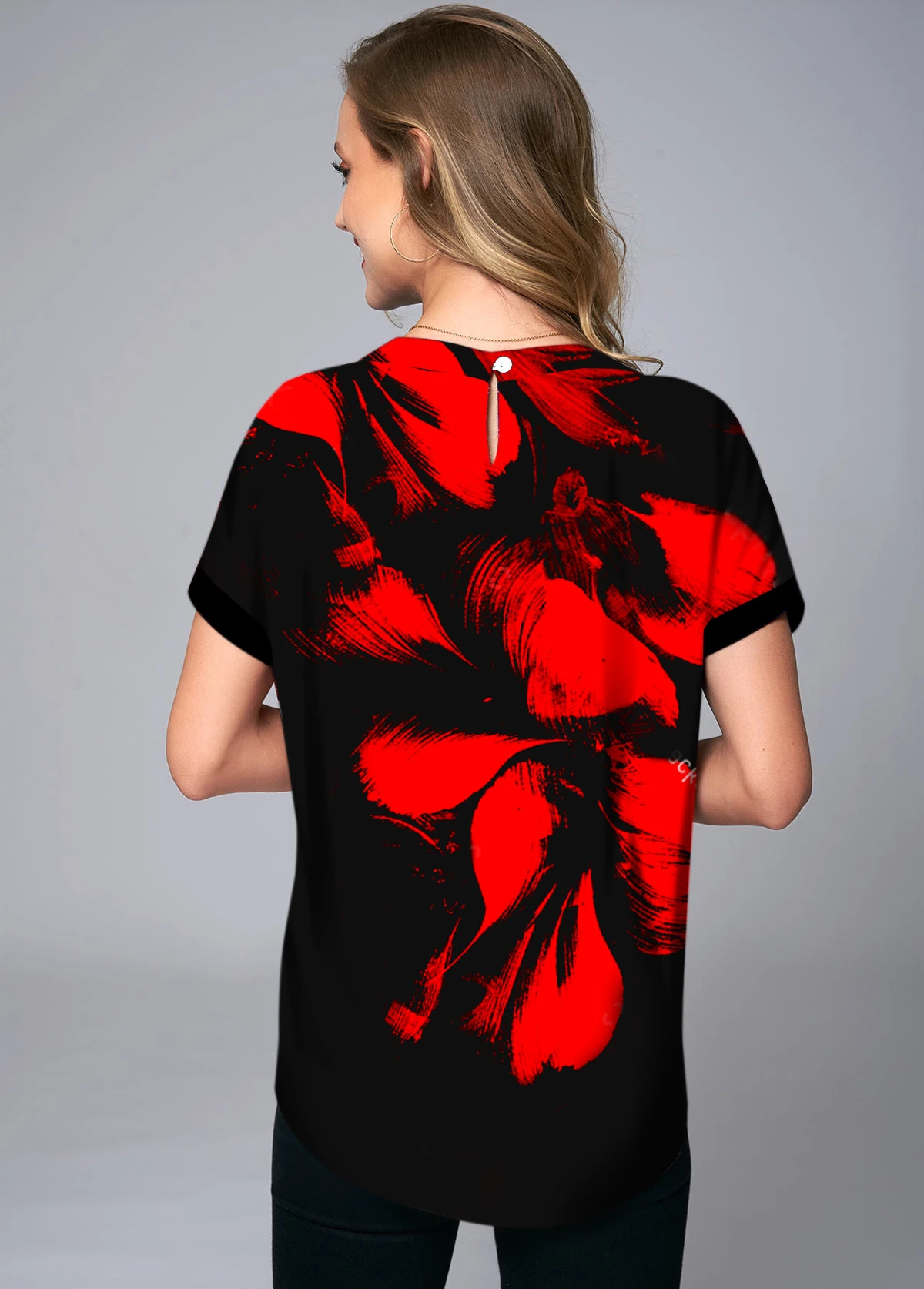 Short Sleeve Floral Print Round Neck T Shirt 4 Short Sleeve Floral Print Round Neck T Shirt - Image 2