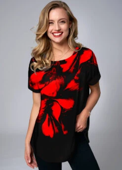 Short Sleeve Floral Print Round Neck T Shirt