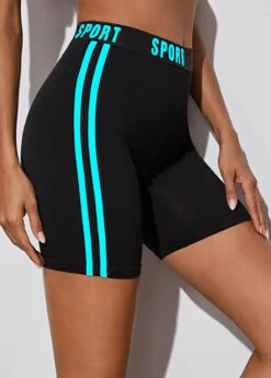 High Waisted Striped Letter Print Swim Shorts