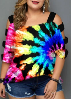 Multicolor Tie Dye Print Plus Size T Shirt -Rosewe Promotion Store 271959 P 1618998045153