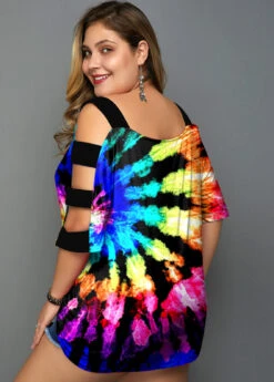 Multicolor Tie Dye Print Plus Size T Shirt -Rosewe Promotion Store 271959 P 1618998045779