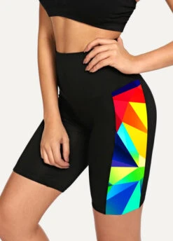 High Waisted Geometric Print Swim Shorts