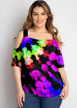 Rainbow Color Plus Size Tie Dye Print T Shirt