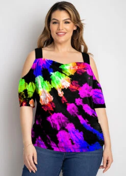 Rainbow Color Plus Size Tie Dye Print T Shirt -Rosewe Promotion Store 272213 P 1618810257110