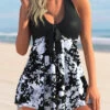 Halter Printed Asymmetric Hem Swimdress And Panty -Rosewe Promotion Store 272335 P 1628244645300