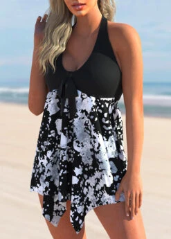 Halter Printed Asymmetric Hem Swimdress And Panty -Rosewe Promotion Store 272335 P 1628244646218