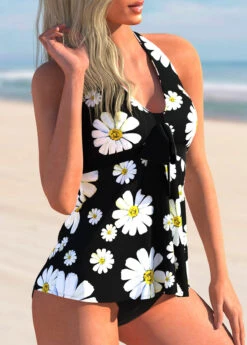 Halter Daisy Print Bowknot Tankini Set -Rosewe Promotion Store 272507 P 1621323831051