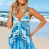 Chevron Print Asymmetric Hem Layered Halter Swimdress And Shorts -Rosewe Promotion Store 272680 P 16600141941990