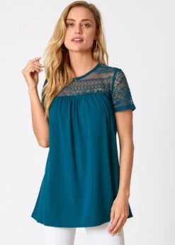 Solid Lace Patchwork Short Sleeve T Shirt -Rosewe Promotion Store 272768 P 16252089147102