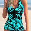 Bowknot Detail Printed Halter Tankini Set -Rosewe Promotion Store 272839 P 1619157768580