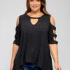 Solid Plus Size Ladder Cutout T Shirt -Rosewe Promotion Store 273032 P 16267459694070