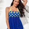 Striped Polka Dot Halter Swimdress And Panty -Rosewe Promotion Store 273042 P 1628142189193