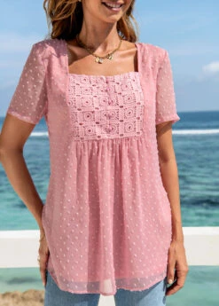 Short Sleeve Solid Square Collar Blouse -Rosewe Promotion Store 273165 P 16254639023145