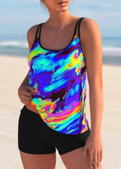 Colorful Printed Mid Waist Tankini Set -Rosewe Promotion Store 273568 P 1619762188431